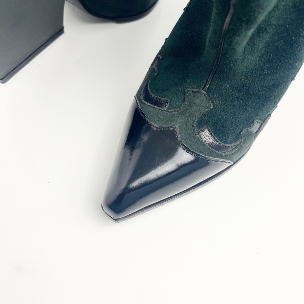 SERGIO ROSSI Black Green Western Pointy Toe Ankle Booties, EU 36 Quiet Luxury - Picture 10 of 11
